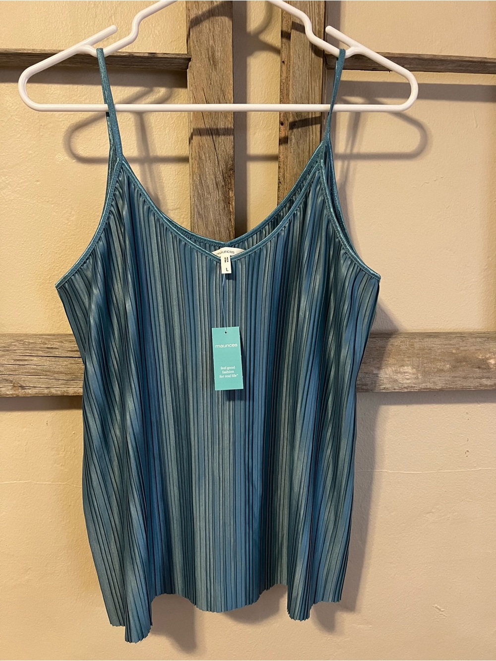NWT - Sz L - Maurices Teal-Blue Pleated Spaghetti-Strap Cami